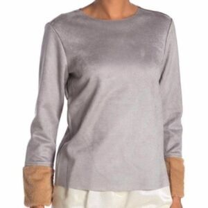Catherine Malandrino Grey Faux Suede Fur Top S